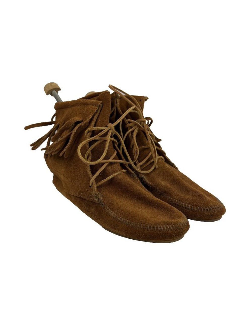 Minnetonka 422 Womens Tramper Ankle Hi Boots Brown Suede Fringe Moccasin Sz 9